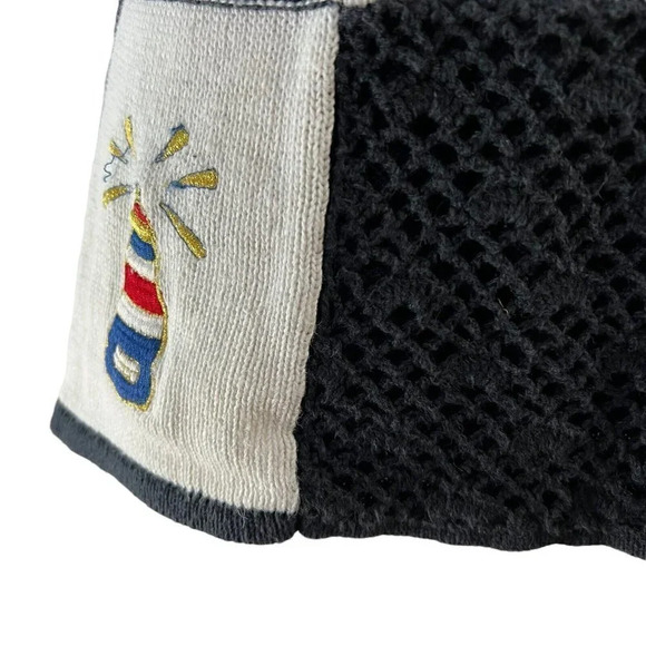 Jenny Nautical Metallic Embroidered Vintage Sweater Small Crochet Patchwork Knit - Picture 6 of 11